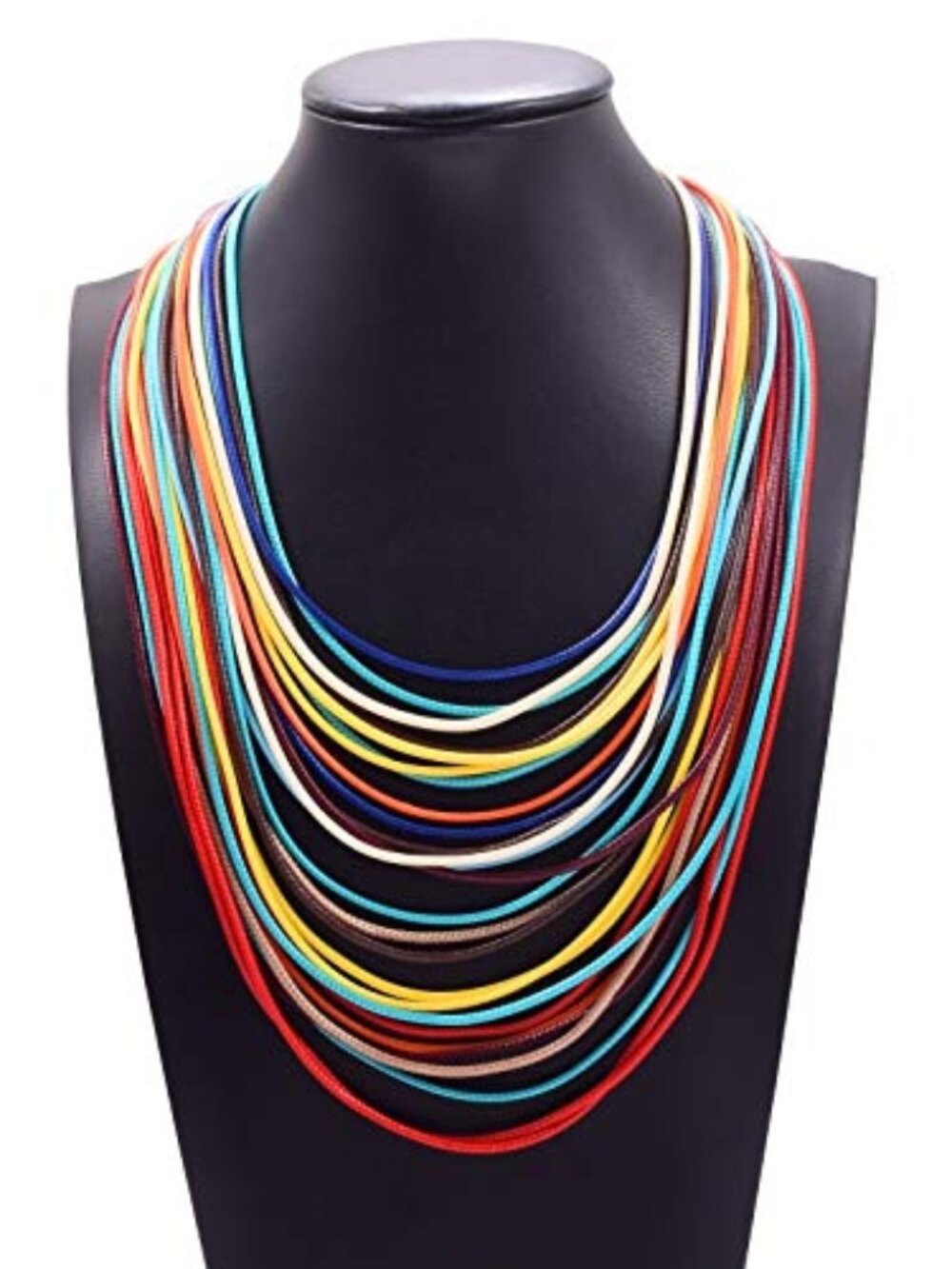 New - Women Multi Layer Chunky Bib Necklace Magnetic Clasp Wax Line Choker‎